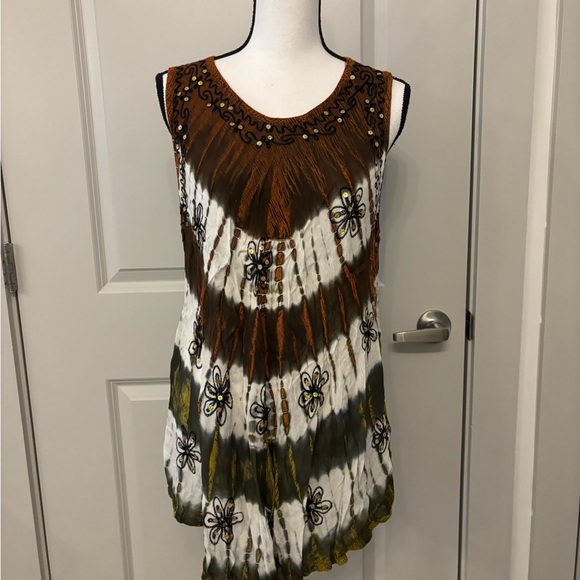 Vintage Jessica Taylor brown floral bohemian flowy tank size L - Picture 2 of 14
